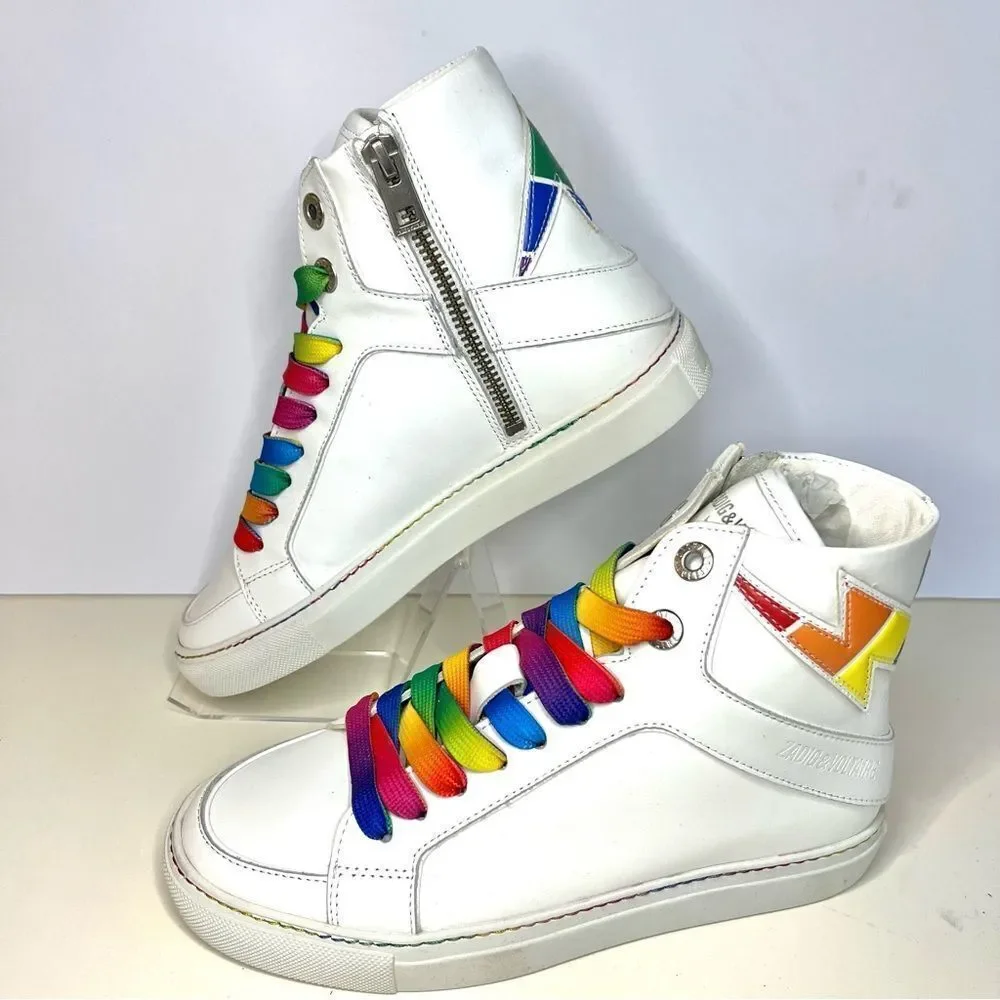 New Zadig &‎ Voltaire Womens High Flash Pride Lightning Bolt Sneakers $498
